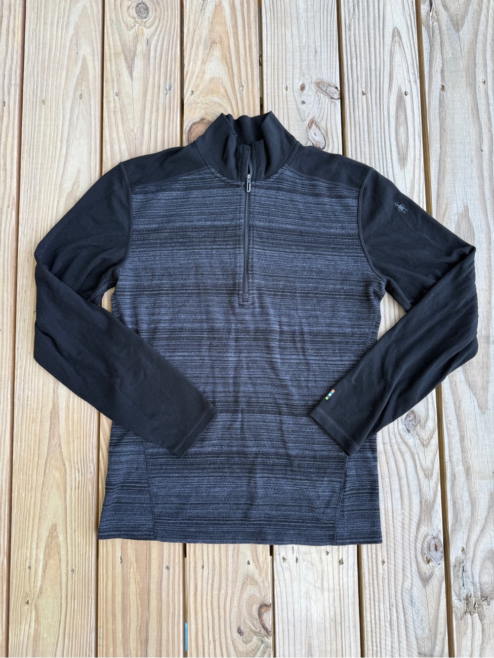 Smartwool Men's Large Classic Thermal Merino Base Layer 1/4 Zip Black Grey